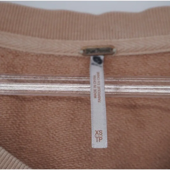 Free People Ombre Dip Dye V-Neck Sweatshirt Peach Cream XS Cotton Pullover - Picture 9 of 12